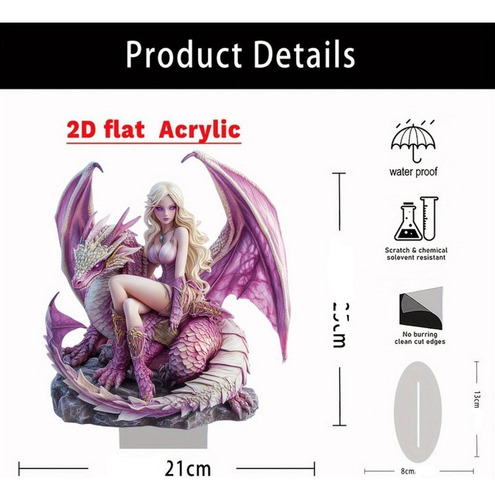 2d Acrílico Dragón Hada De Hadas Mesa Decoración Con La