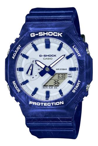 Reloj Para Hombre G-shock Ga-2100 Ga2100bwp-2adr Azul Color del fondo Blanco