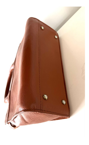 Bolso Satchel Cártera Doctor Bag Cuero Estilo Birkin Hermè Marrón Oscuro Lisa Oro Marrón (Usado)