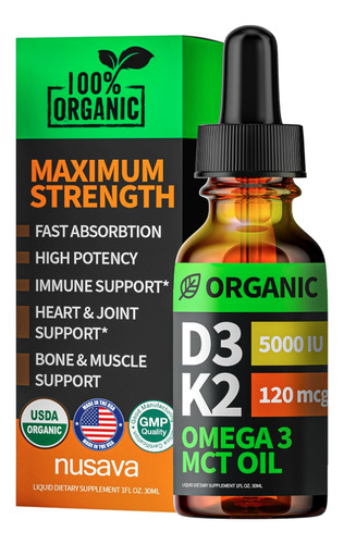 Gotas Orgánicas De Vitamina D3 K2 Con Aceite Mct + Omega 3