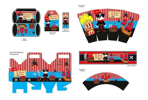 Kit Imprimible Candy Bar Piratas Fiesta 3x1