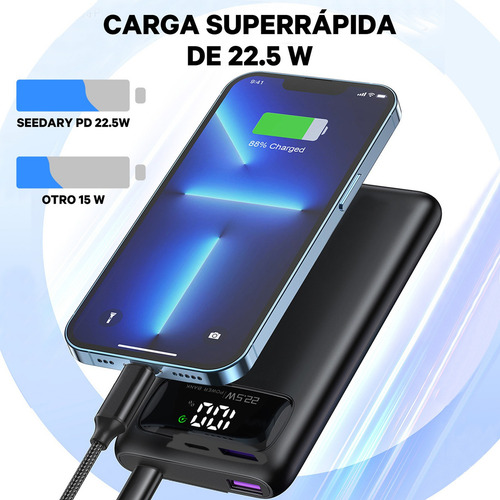 Power Bank 20000mah Portatil Batería Usb-c 22.5w Rápida Color Negro