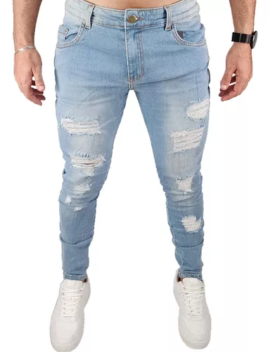 Calças Jeans Skinny Masculinas Com Pés Rasgados