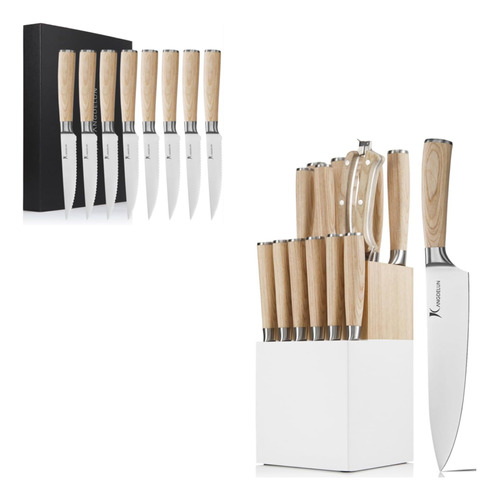 Natura Series 14 Pcs White Block Knife Set, And 8 Steak Kniv