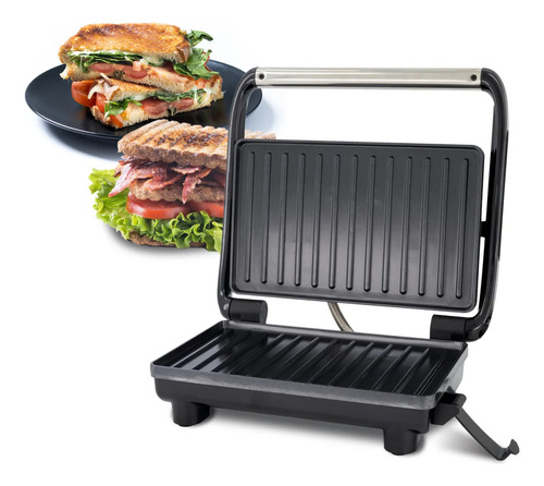 Sandwichera Electrica Parrilla Grill Panini Antiadherente 2p Negro