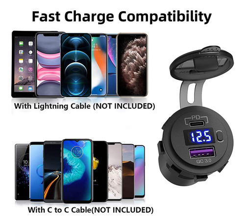 Cargador Usb Dual Para Coche Quick Charge Qc 3.0 Y Pd Usb Ch
