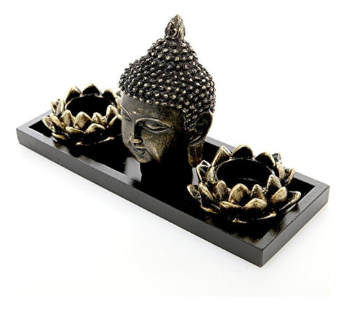 Mygift Buddha Head Sculpture Zen Garden Set W Lotus Tealight