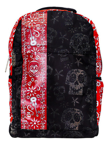 Mochila Escolar Coco De Disney Edición Tradición Y Catrina Color Rojo