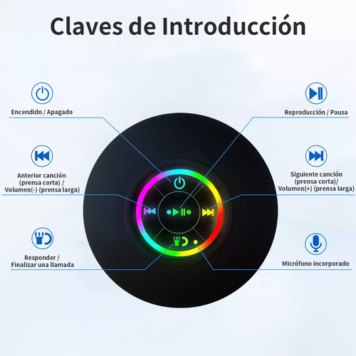 Mini Altavoz De Ducha Bluetooth Con Luz Led Impermeable Ipx4