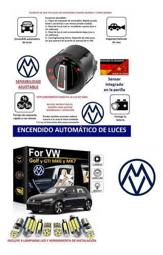 Euroswitch Sensor Automático Luces Led Interior Vw Golf Mk6