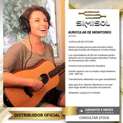 Auriculares De Estudio Artesia Amh10 Monitoreo Dj Grabacion