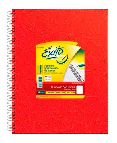 Cuaderno Tapa Dura Forrado 60h Cuadriculado E7 Exito Color Rojo