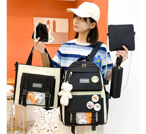 Kit Mochila Escolar Combo Set Kawaii 5 Piezas Estilo Coreana