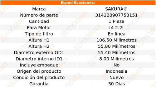 (1) Filtro Combustible Jeep Dj6 2.2l 4 Cil 65/67 Sakura