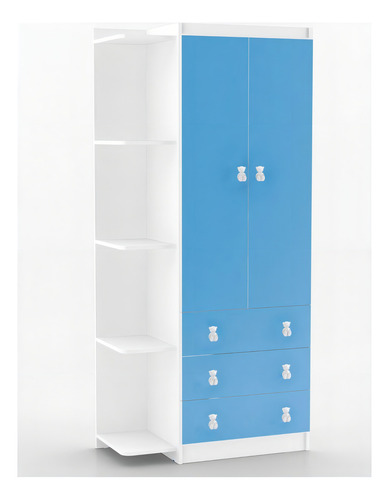 Guarda Roupa Bebê Arco-íris Canto 2 Portas 3 Gavetas Azul