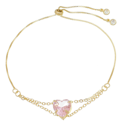 Pulseira Hcc Coração Zircônia Rosa Folheado A Ouro 18k Piuka Comprimento 8 Cm Cor Dourado Diâmetro 8 Cm