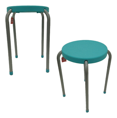 Banqueta Plástica Con Patas De Hierro Acabado De La Estructura Galvanizado Color Celeste