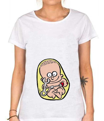 Remera De Mujer Bebe Con Herramientas Mecanico Embarazada