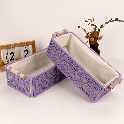 Cestas De Almacenamiento De Macramé Morado Juego De 2