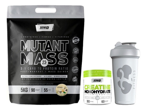 Mutant Mass 5 Kg + Creatina 300gr + Vaso - Star Nutrition Sabor Vainilla