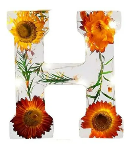 Letra De Resina Con Flores Prensadas Y Luz Led - Manualidade