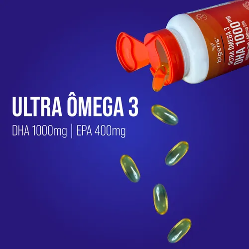 Ultra Omega 3 Meg-3® - DHA 1000 mg + EPA 400 mg - 120 cápsulas | Bigens