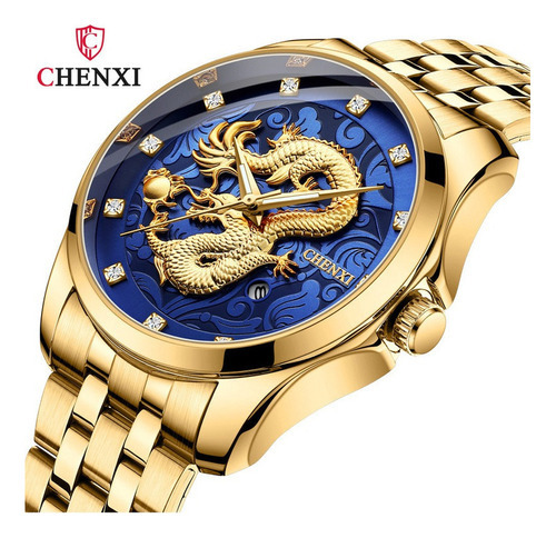 Relógios de quartzo de diamante luminoso de luxo Chenxi, cor de fundo azul