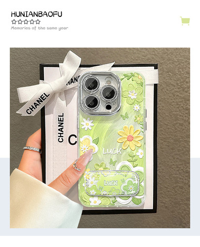 Funda Para iPhone, Pintura Al Óleo, Flor Verde, Espejo, Soporte De 16 H