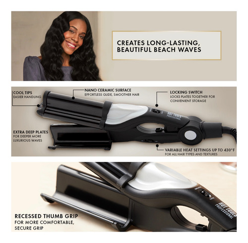 Hot Tools Beach Waves Sirena waflera onduladora de cabello pelo ondas profundas color blanco