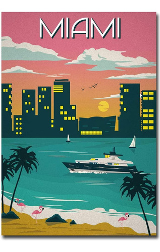 Miami Travel Vintage Art - Iman Para Nevera  2.5 X 3.5 In 