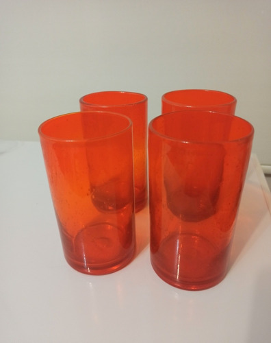 Vasos De Vidrio Soplado A Mano Naranja Sólido 4 Unidades