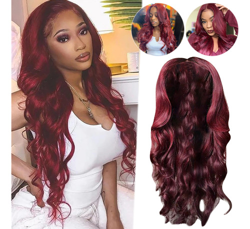 Y Wig Para Mujer, Pelo Largo Y Rizado, 65 Cm, Color Rojo Vin