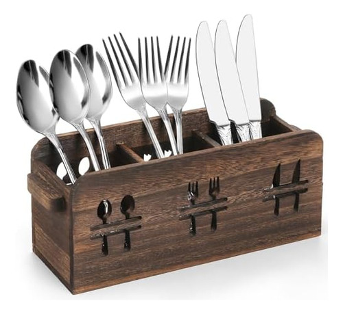 Organizador De Cubiertos De Madera, Contenedor De Almacenami