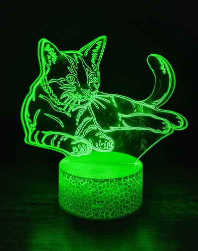 Lámpara Ilusión 3d 7 Colores Led De Gato Gatito Cat