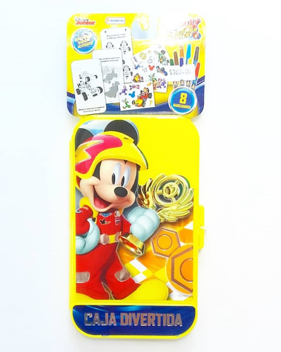 Caja Divertida Mickey Mouse Stickers Marcadores Tapimovil 