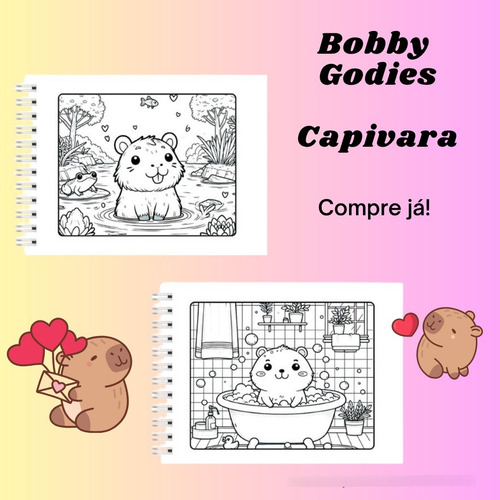 Kit De Colorir Bobbie Goods Capivara, Capa Dura 50 Páginas - 48 Canetas Premium Capivara Pelucia