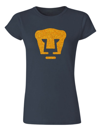 Jersey Playera Fútbol Pumas Unam Mujer Logo Dorado Glitter