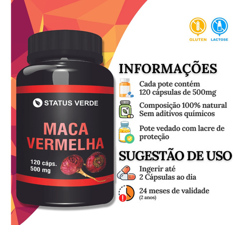 Maca Peruana Vermelha 120 Cápsulas - Status Verde