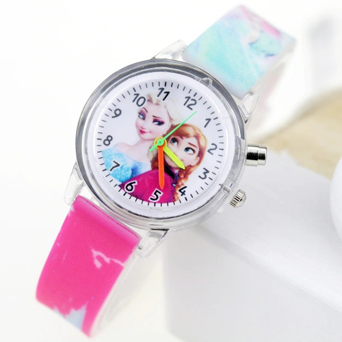 Relógio Infantil Frozen Disney Elsa Luzes Brinquedo Celular Cor da correia Rosa Cor do bisel Prata Cor do fundo Branco