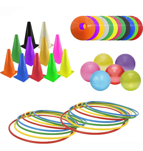 Kit 10 Conos + 10 Platos + 10 Aros + 15 Pelotas Vinil #8.5