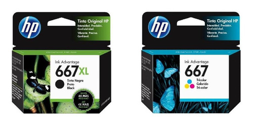 Imagen 2 de 5 de Kit De Cartuchos Hp 667xl Negro + 667 Tricolor + Resma