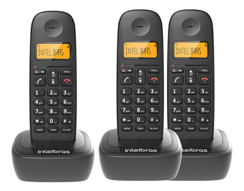 Telefone Sem Fio Residencial E Escritório Simples Ts 2510 + 2 Ramais Ts 2511 Preto Intelbras Led