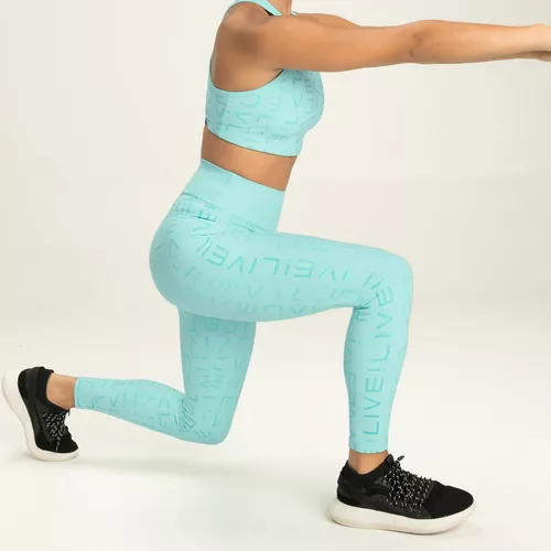 Calça Legging Feminina Icon Neo Live! Preta Logo Turquesa