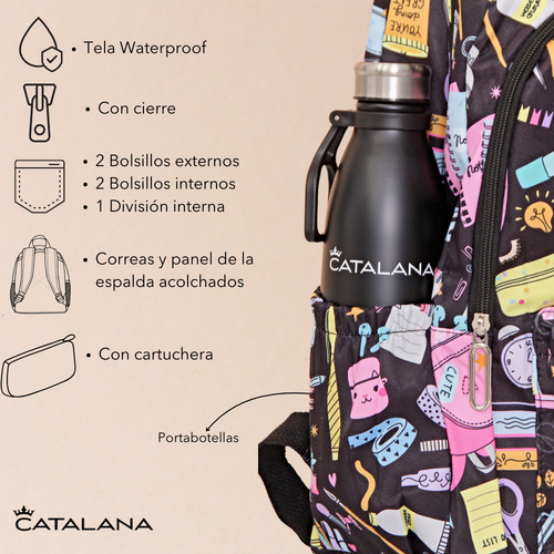 Mochila Escolar Estampada Con Cartuchera Costuras Reforzadas