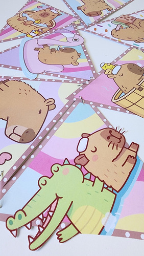 Capibara Set X 2 Guirnaldas Feliz Cumple + Banderin Varios Capibara