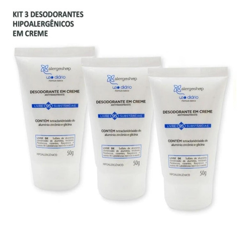 Kit Com 03 Desodorantes Antialérgico Em Creme Alergoshop