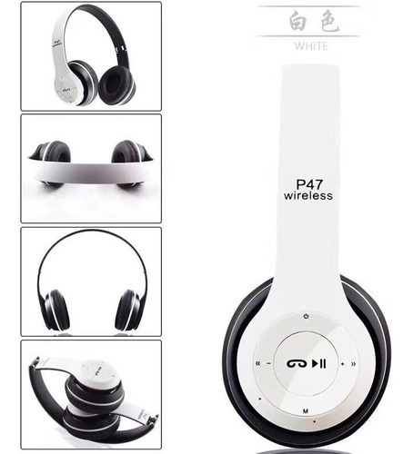 Auriculares Bluetooth P47 Inalámbricos Carolinas Home Color Blanco