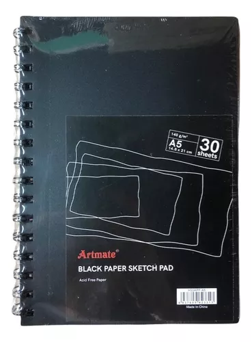 Cuaderno De Dibujo 30 Hojas Negras 140 Gramos A5 Profesional