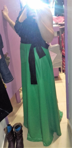 Vestido De Fiesta Largo Verde Y Negro De Diseñadora