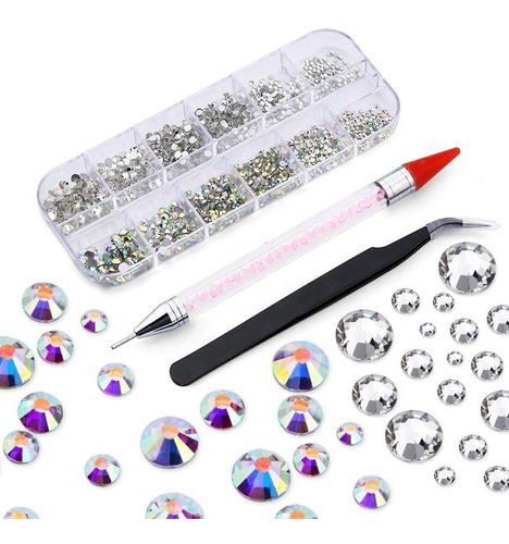 Kit Strass Decoración Uñas + Lápiz Levanta Strass + Pinza